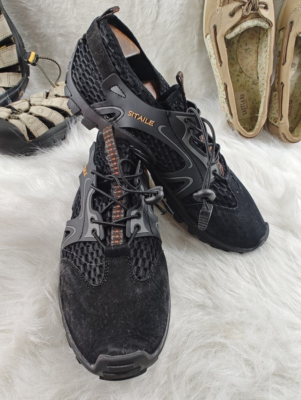 SITAILE Black Yellow Athletic Shoes Men Size 44 US 10 Lightweight Sport Sneakers - Picture 3 of 11